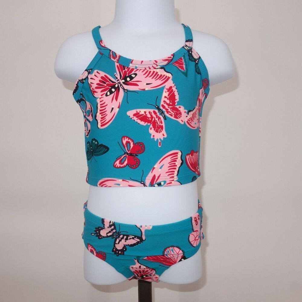 NEW Hanna Andersson Teal Aqua Butterfly Tankini Swimsuit Size 80 18-24 months